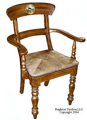 Turned Leg Arm Chair-Almond finish with Moss Green lining and quail