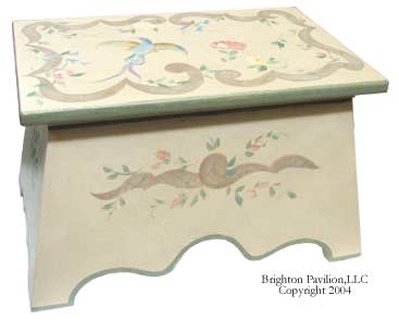 Isabella's Climbing Stool-Vanilla with Jade lining. Ribbons and bird motif