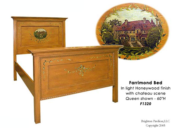 Farrimond Bed-Light Honeywood finish with chateau scene